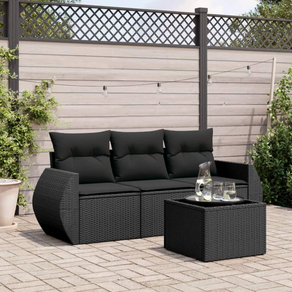Set Divani da Giardino 4 pz con Cuscini Nero in Polyrattan - homemem39