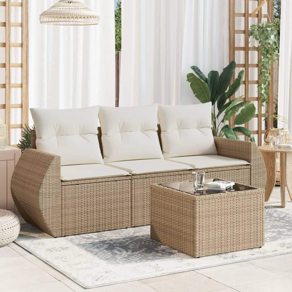 Set Divano da Giardino 4 pz con Cuscini Beige in Polyrattan - homemem39