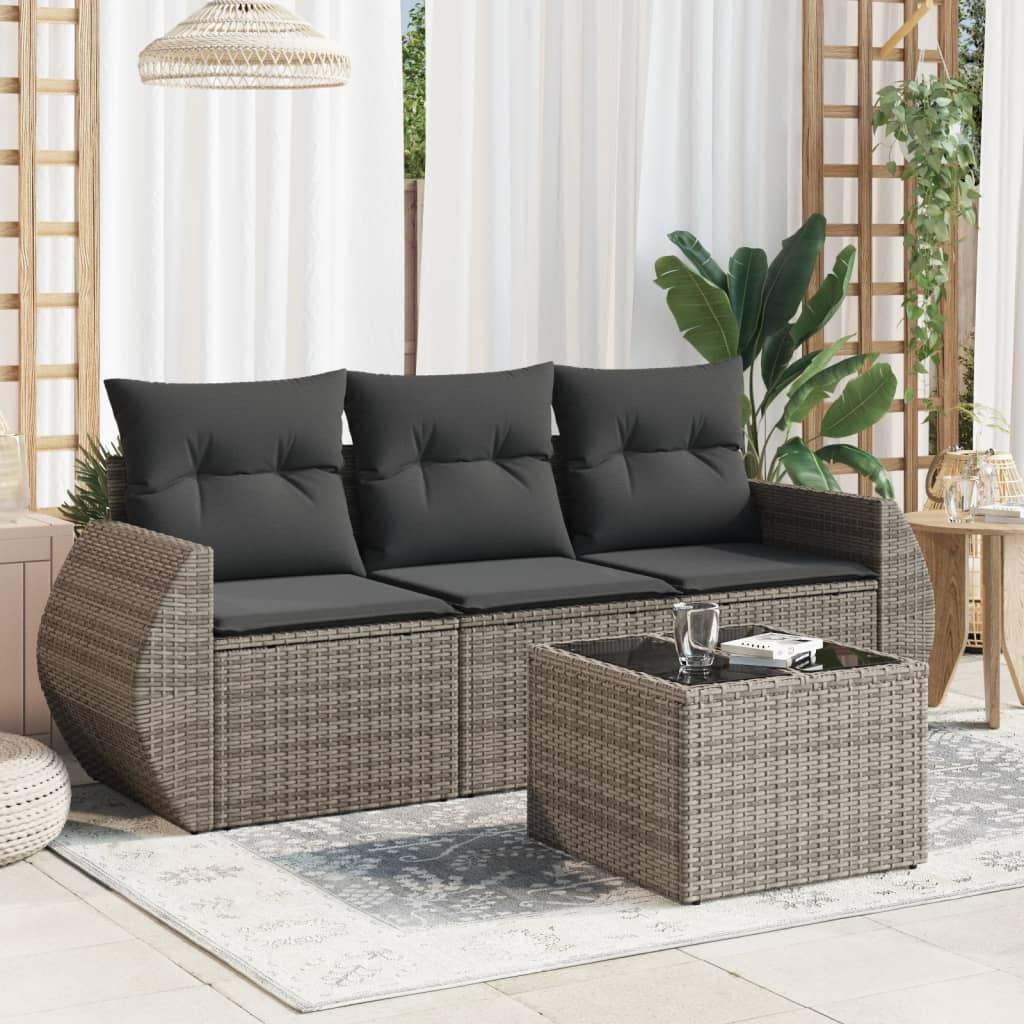 Set Divani da Giardino 4 pz con Cuscini in Polyrattan Grigio - homemem39