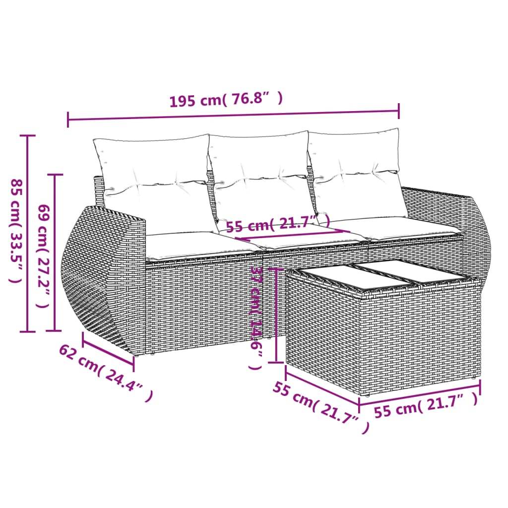 Set Divano da Giardino 4pz con Cuscini Grigio Chiaro Polyrattan - homemem39