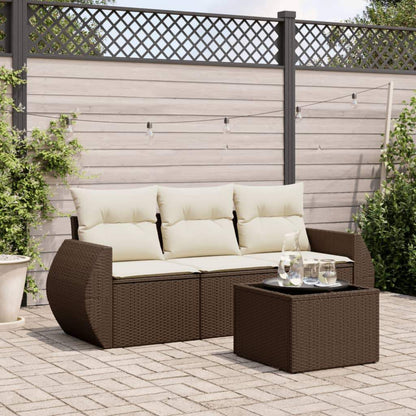 Set Divano da Giardino 4 pz con Cuscini Marrone in Polyrattan - homemem39