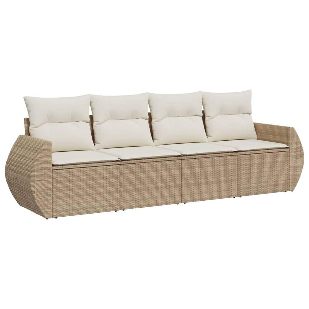 Set Divano da Giardino 4 pz con Cuscini Beige in Polyrattan - homemem39