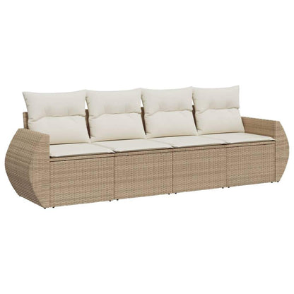 Set Divano da Giardino 4 pz con Cuscini Beige in Polyrattan - homemem39