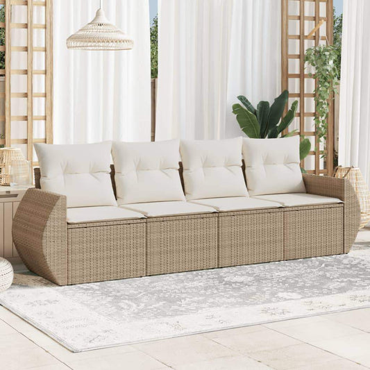 Set Divano da Giardino 4 pz con Cuscini Beige in Polyrattan - homemem39