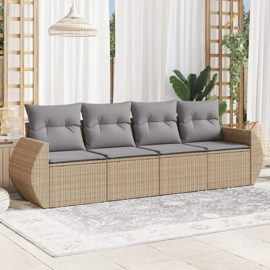 Set Divano da Giardino 4 pz con Cuscini Beige in Polyrattan - homemem39