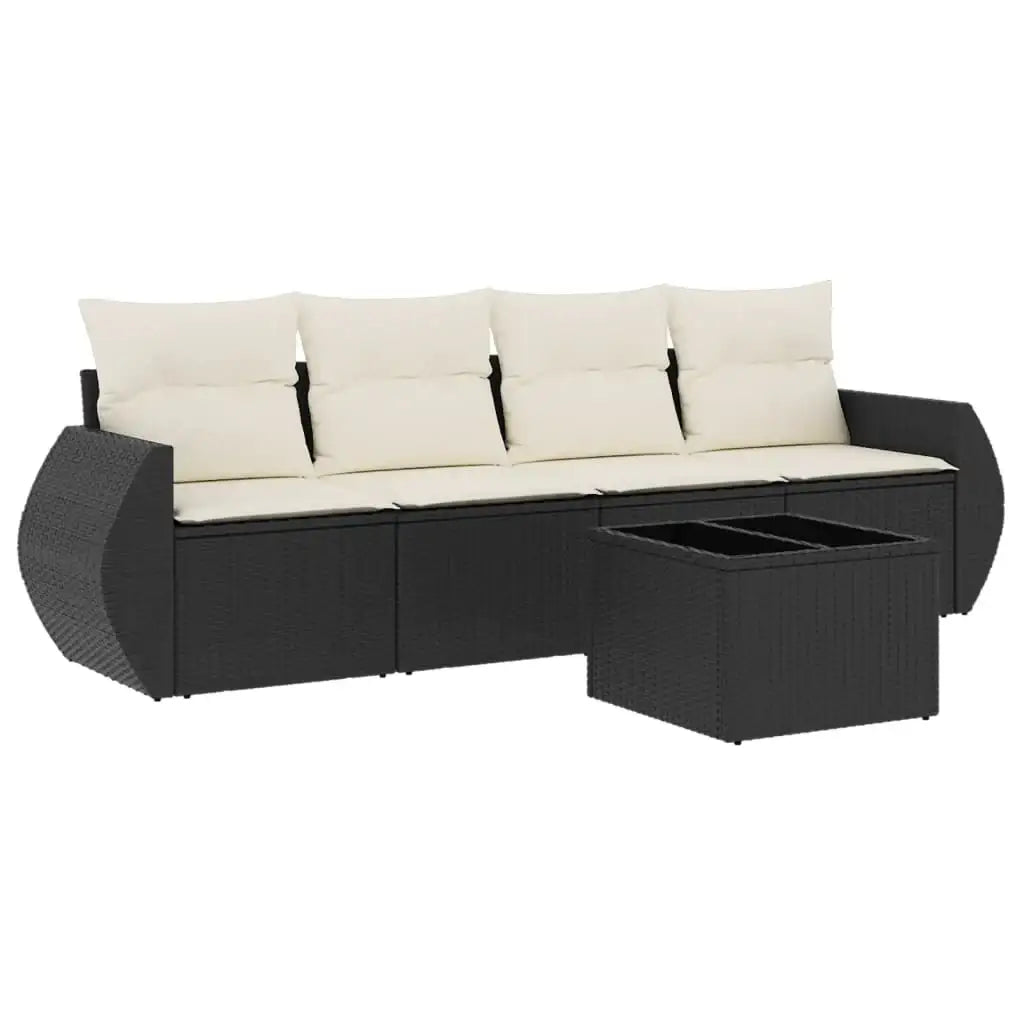 Set Divani da Giardino 5 pz con Cuscini in Polyrattan Nero - homemem39