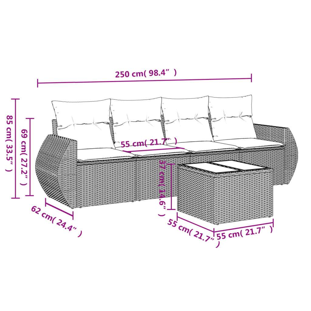 Set Divani da Giardino 5 pz con Cuscini in Polyrattan Nero - homemem39