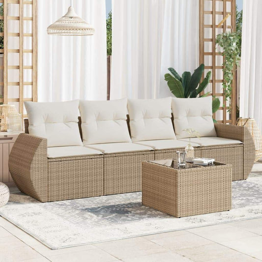 Set Divano da Giardino 5 pz con Cuscini Beige in Polyrattan - homemem39