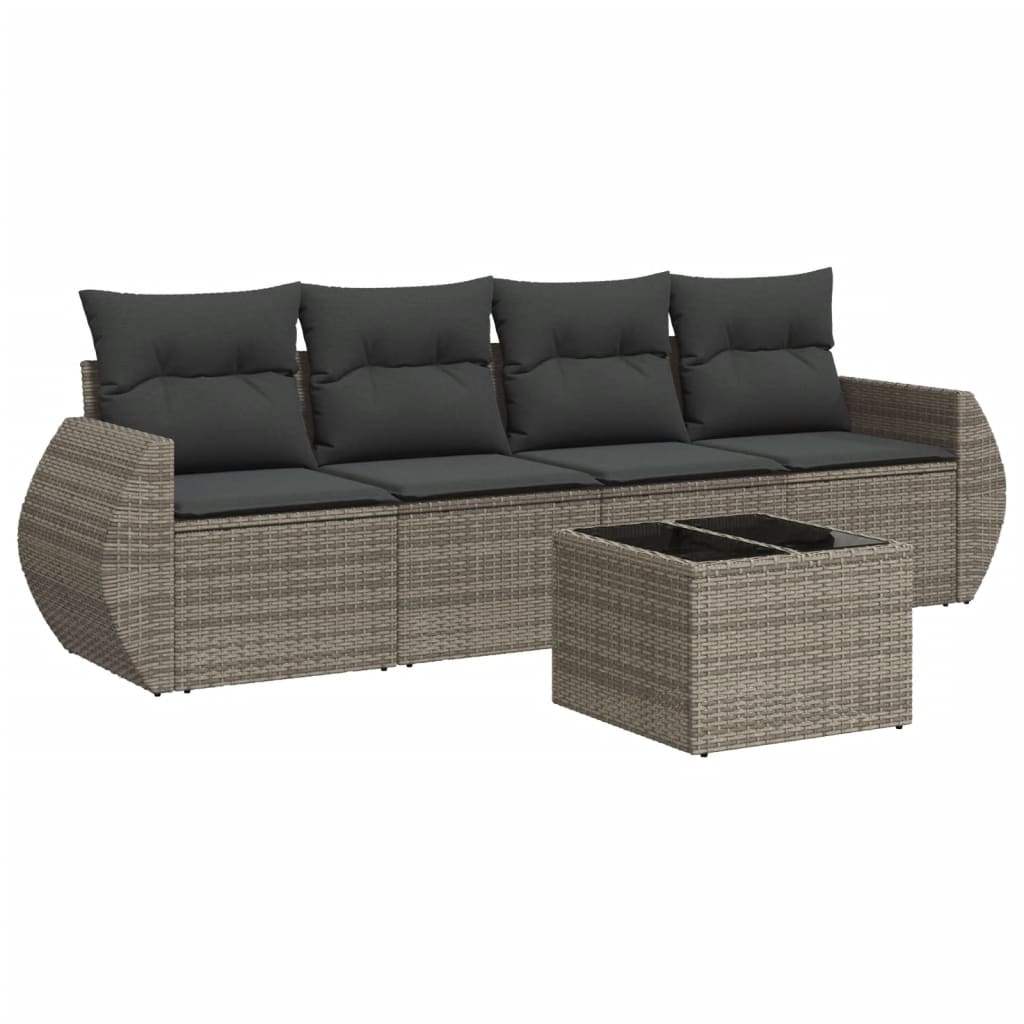 Set Divano da Giardino 5 pz con Cuscini Grigio in Polyrattan - homemem39