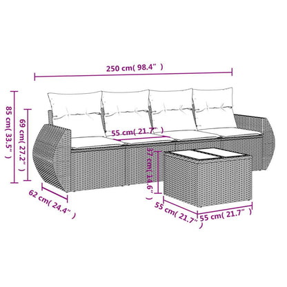 Set Divano da Giardino 5 pz con Cuscini Grigio in Polyrattan - homemem39