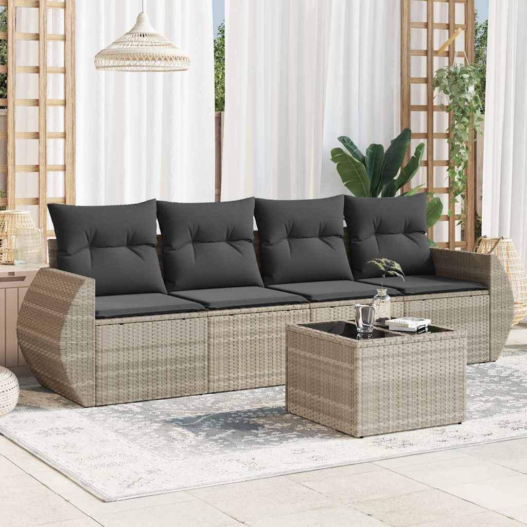 Set Divano da Giardino 5pz con Cuscini Grigio Chiaro Polyrattan - homemem39