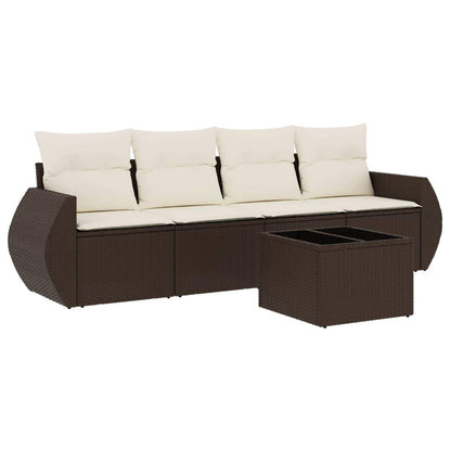 Set Divano da Giardino 5 pz con Cuscini Marrone in Polyrattan - homemem39