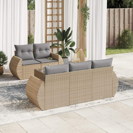 Set Divano da Giardino 6 pz con Cuscini Beige in Polyrattan - homemem39