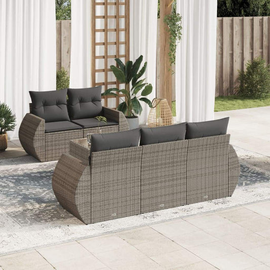 Set Divano da Giardino 6 pz con Cuscini Grigio in Polyrattan - homemem39