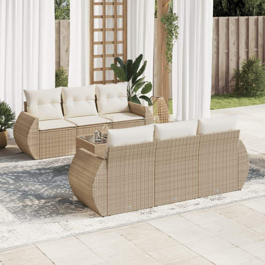 Set Divani da Giardino 7 pz con Cuscini Beige in Polyrattan - homemem39