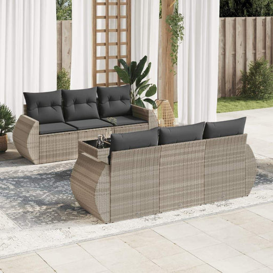 Set Divani da Giardino 7pz con Cuscini Grigio Chiaro Polyrattan - homemem39