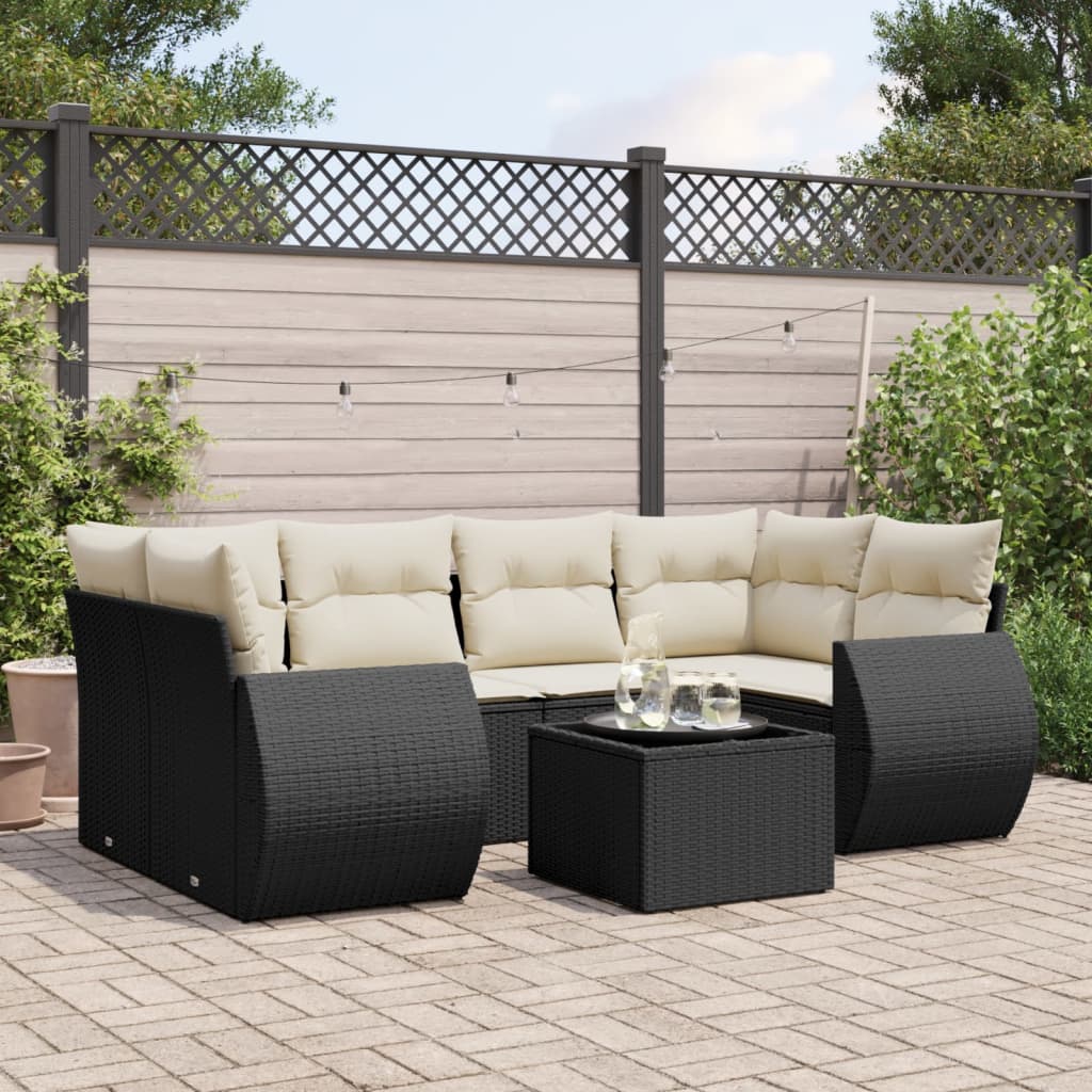 Set Divani da Giardino con Cuscini 7pz Nero Polyrattan | homemem39