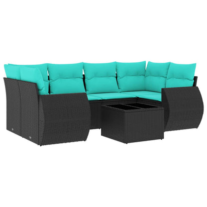 Set Divani da Giardino 7 pz con Cuscini Nero in Polyrattan | homemem39