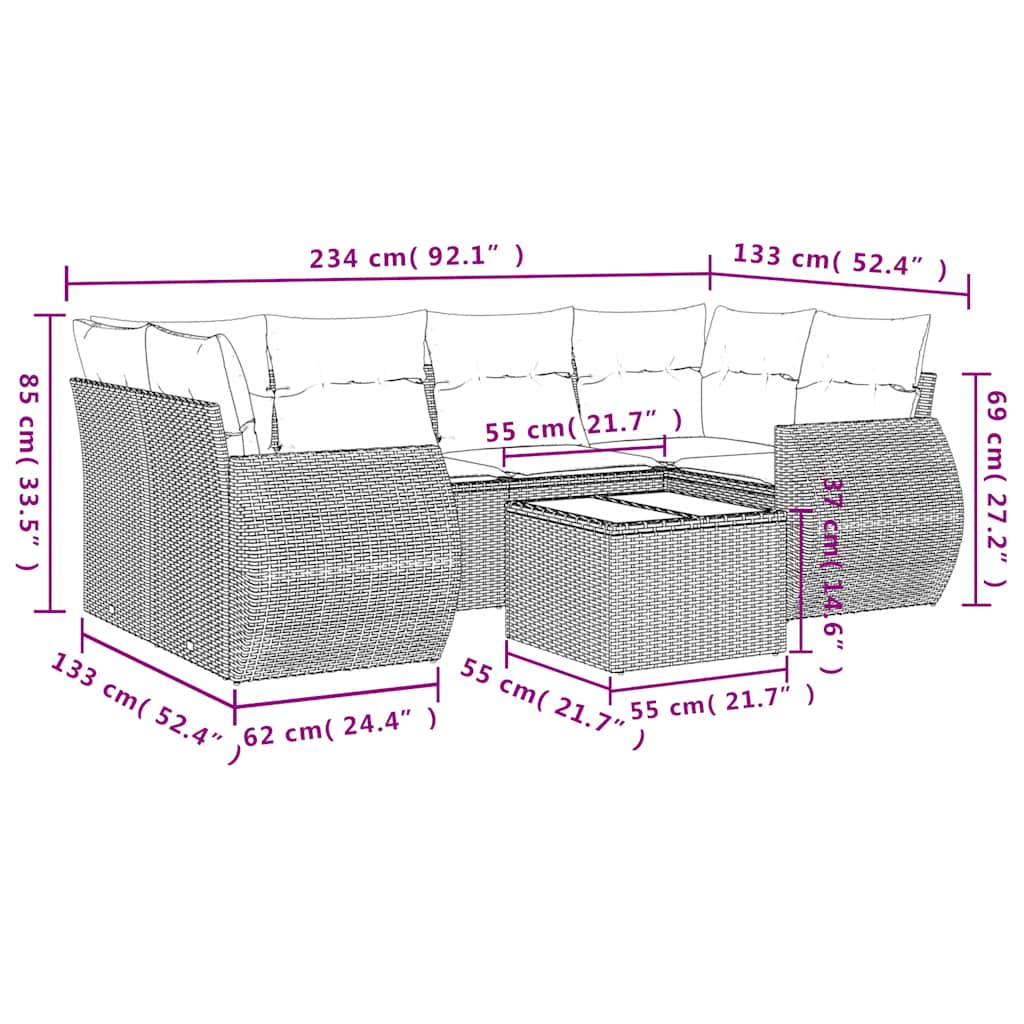 Set Divani da Giardino 7 pz con Cuscini Nero in Polyrattan | homemem39