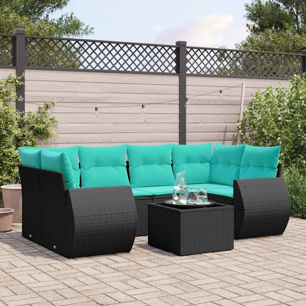 Set Divani da Giardino 7 pz con Cuscini Nero in Polyrattan | homemem39