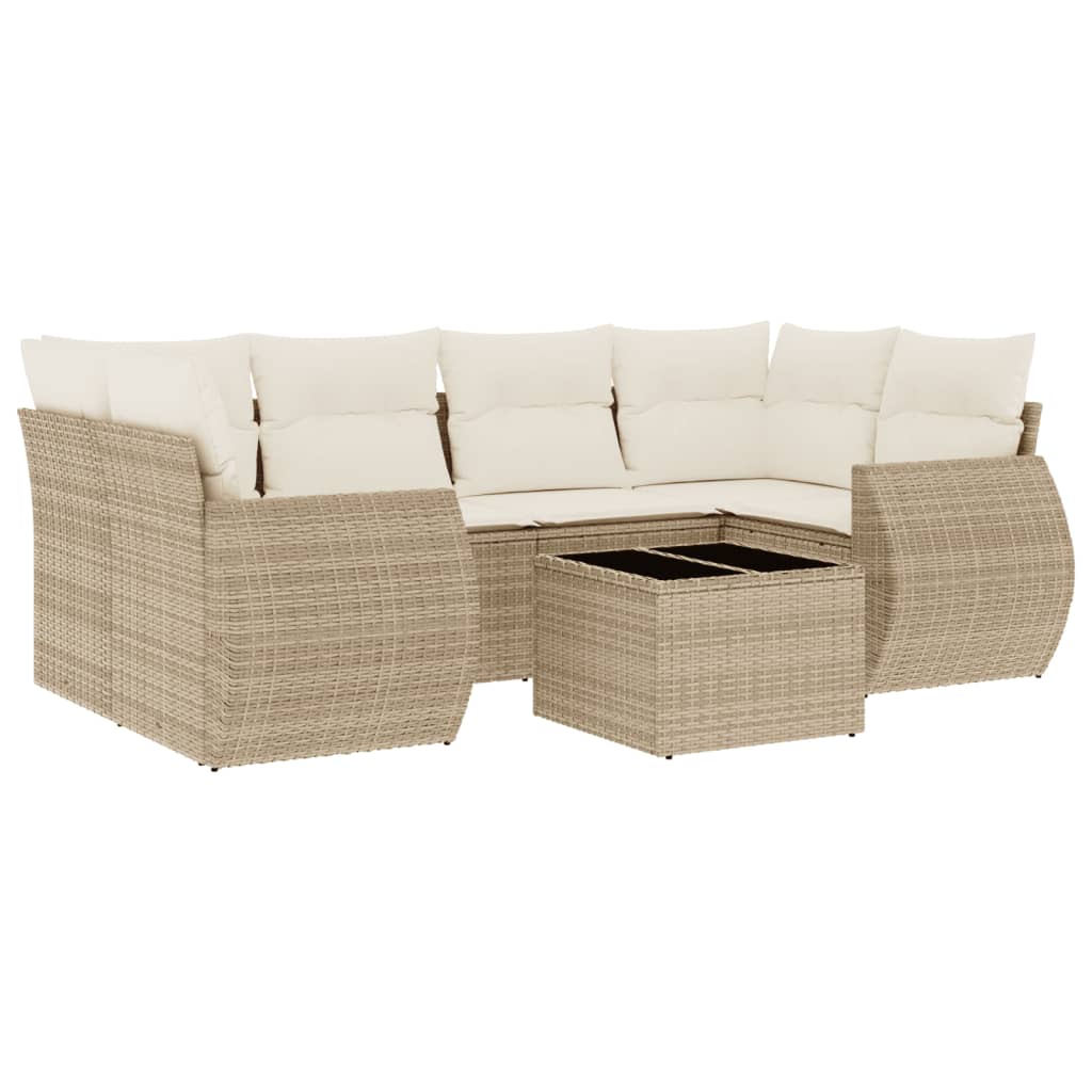 Set Divani da Giardino 7 pz con Cuscini Beige in Polyrattan - homemem39