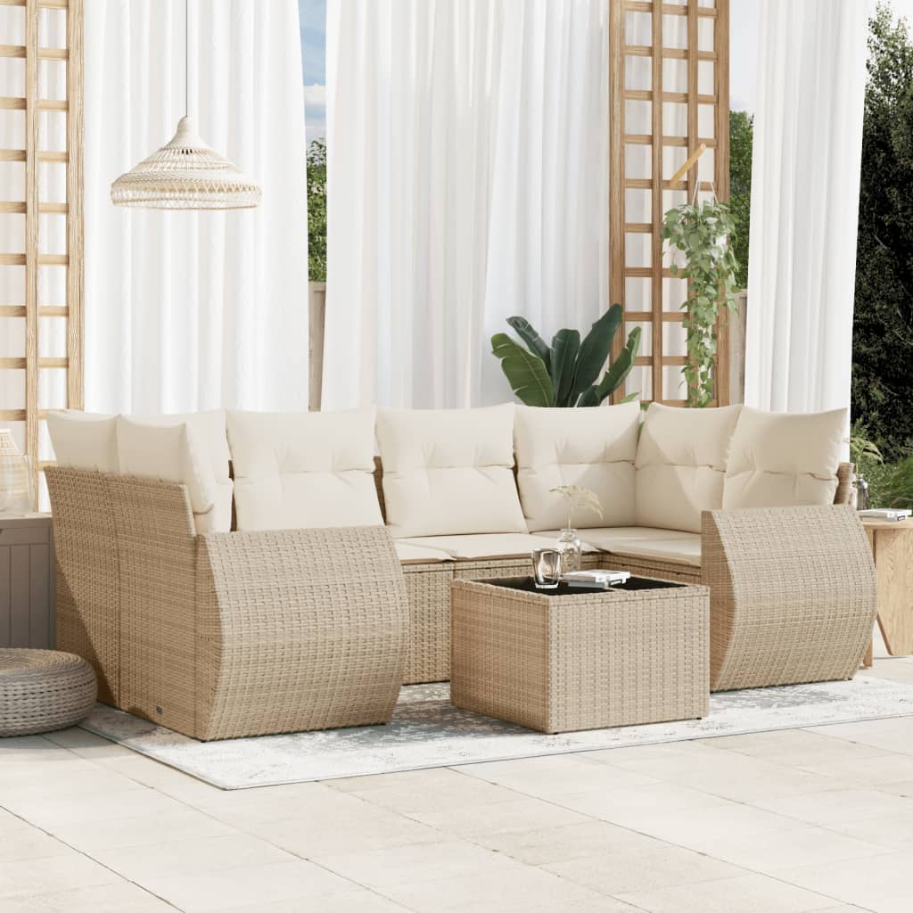 Set Divani da Giardino 7 pz con Cuscini Beige in Polyrattan - homemem39