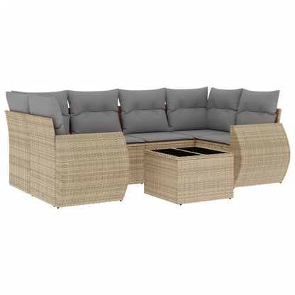 Set Divani da Giardino 7 pz con Cuscini Beige in Polyrattan - homemem39