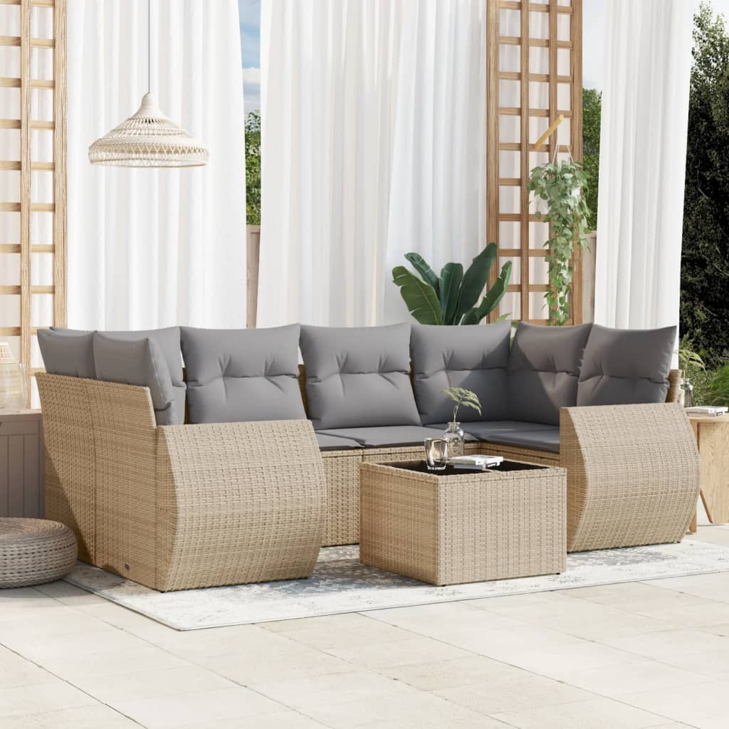 Set Divani da Giardino 7 pz con Cuscini Beige in Polyrattan - homemem39