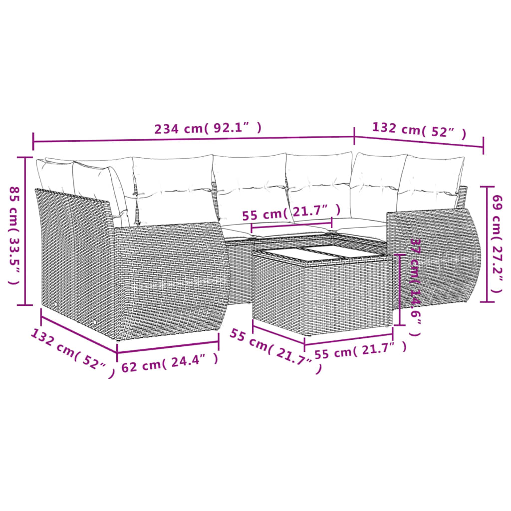 Set Divani da Giardino 7 pz con Cuscini Grigio in Polyrattan | homemem39