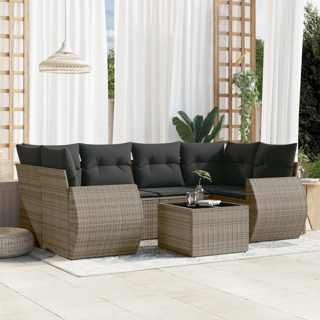 Set Divani da Giardino 7 pz con Cuscini Grigio in Polyrattan | homemem39