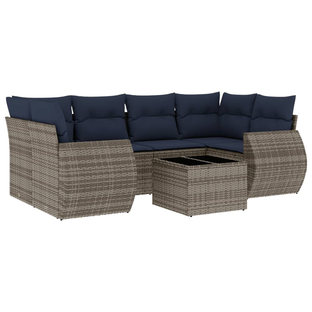 Set Divani da Giardino 7 pz con Cuscini Grigio in Polyrattan | homemem39