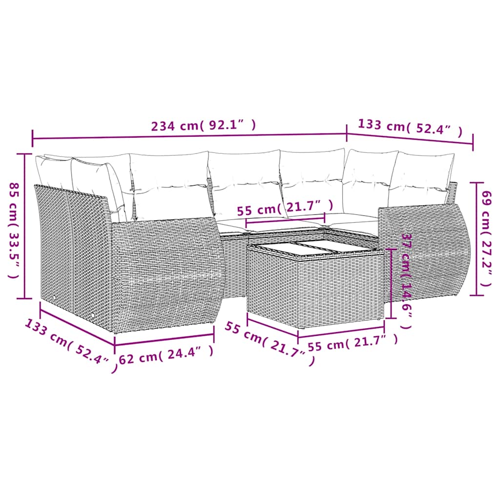 Set Divani da Giardino 7 pz con Cuscini Grigio in Polyrattan | homemem39