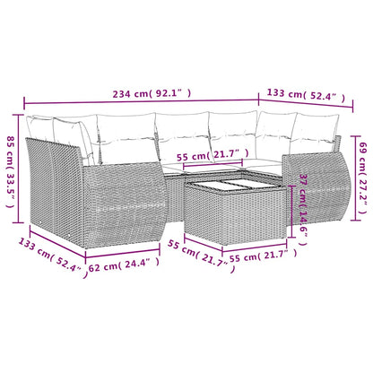 Set Divani da Giardino 7 pz con Cuscini Grigio in Polyrattan | homemem39