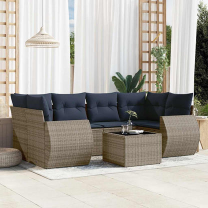 Set Divani da Giardino 7 pz con Cuscini Grigio in Polyrattan | homemem39