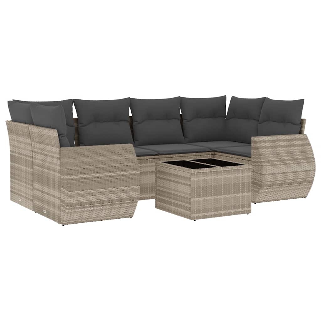 Set Divani da Giardino 7pz con Cuscini Grigio Chiaro Polyrattan | homemem39