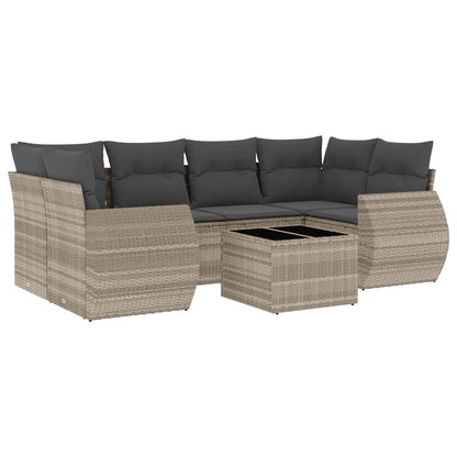 Set Divani da Giardino 7pz con Cuscini Grigio Chiaro Polyrattan | homemem39