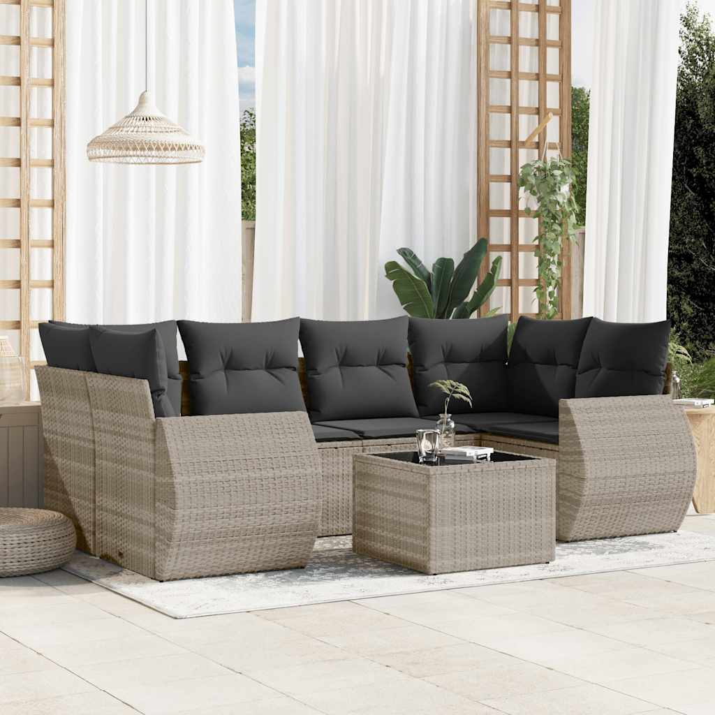 Set Divani da Giardino 7pz con Cuscini Grigio Chiaro Polyrattan | homemem39