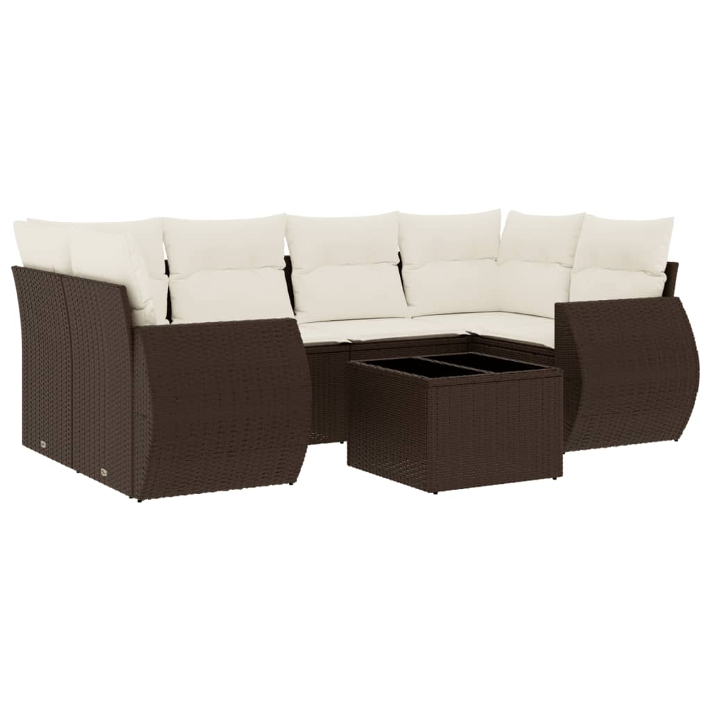 Set Divani da Giardino 7 pz con Cuscini Marrone in Polyrattan - homemem39