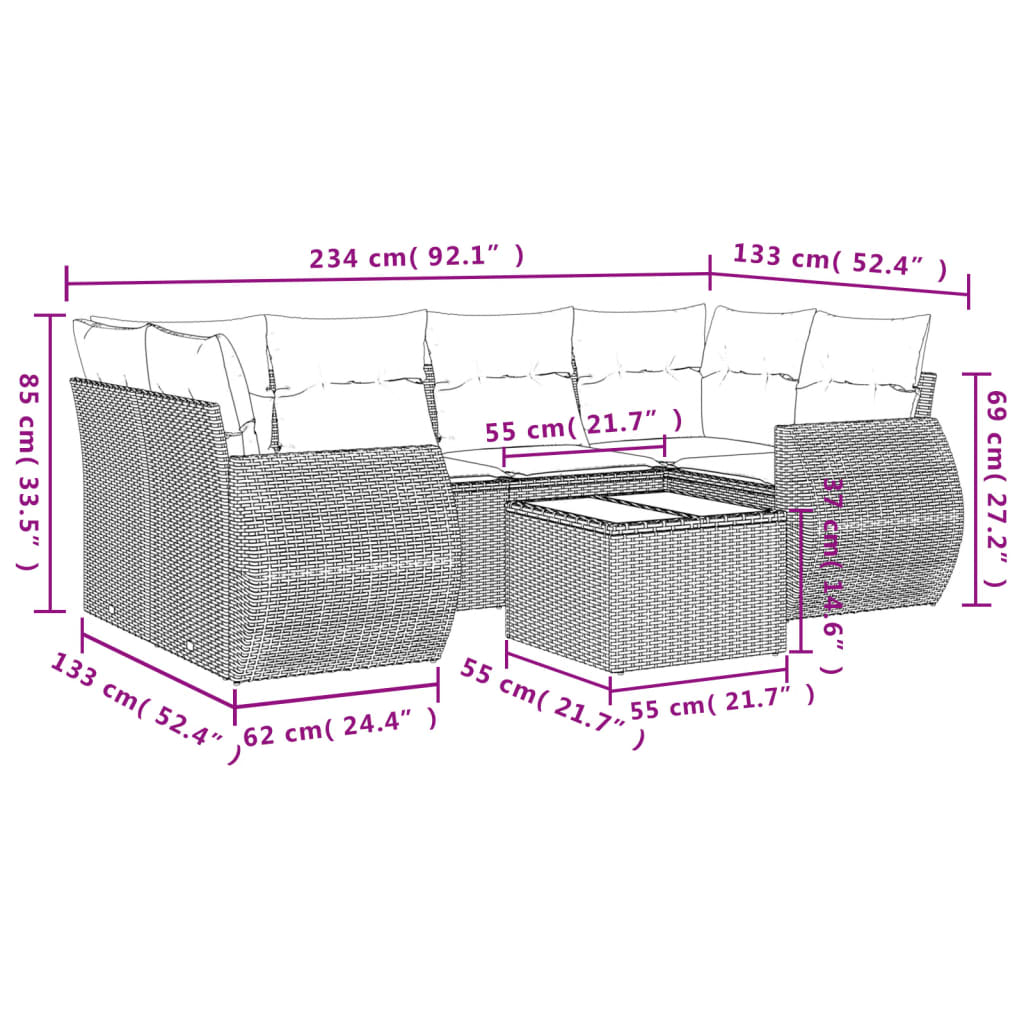 Set Divani da Giardino 7 pz con Cuscini Marrone in Polyrattan | homemem39