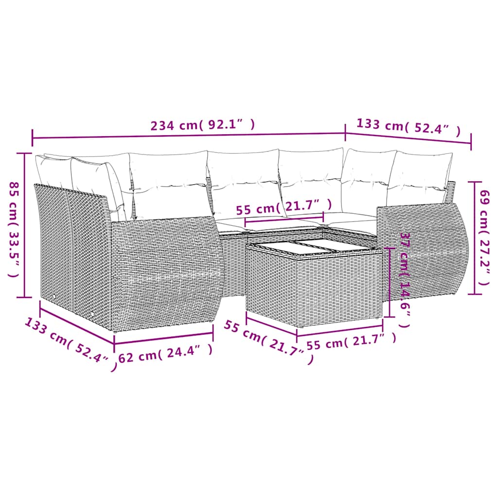 Set Divani da Giardino 7 pz con Cuscini Marrone in Polyrattan | homemem39