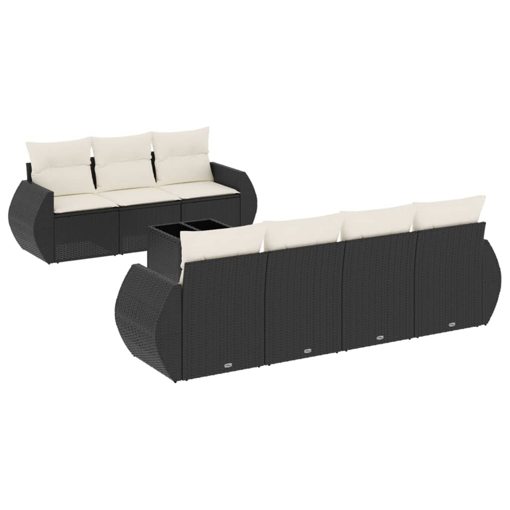 Set Divani da Giardino con Cuscini 8 pz Nero in Polyrattan | homemem39