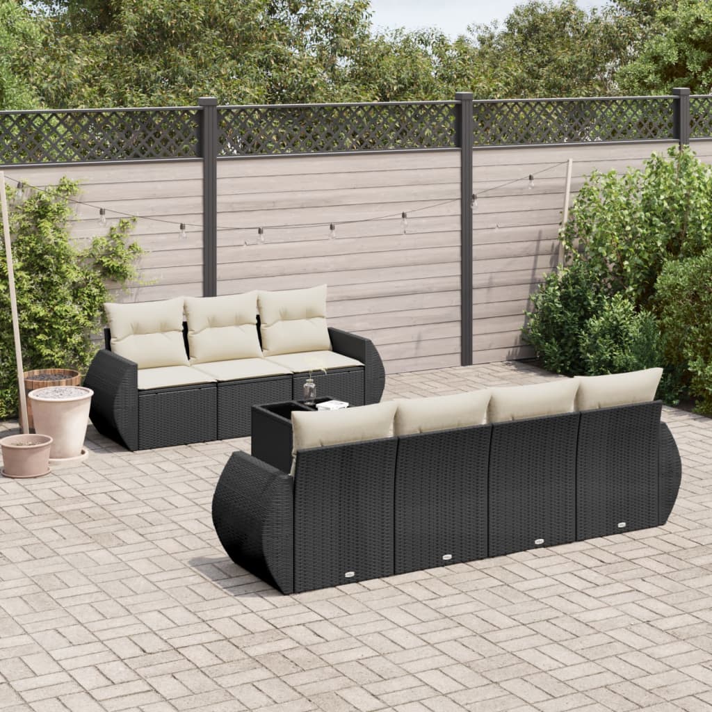 Set Divani da Giardino con Cuscini 8 pz Nero in Polyrattan | homemem39