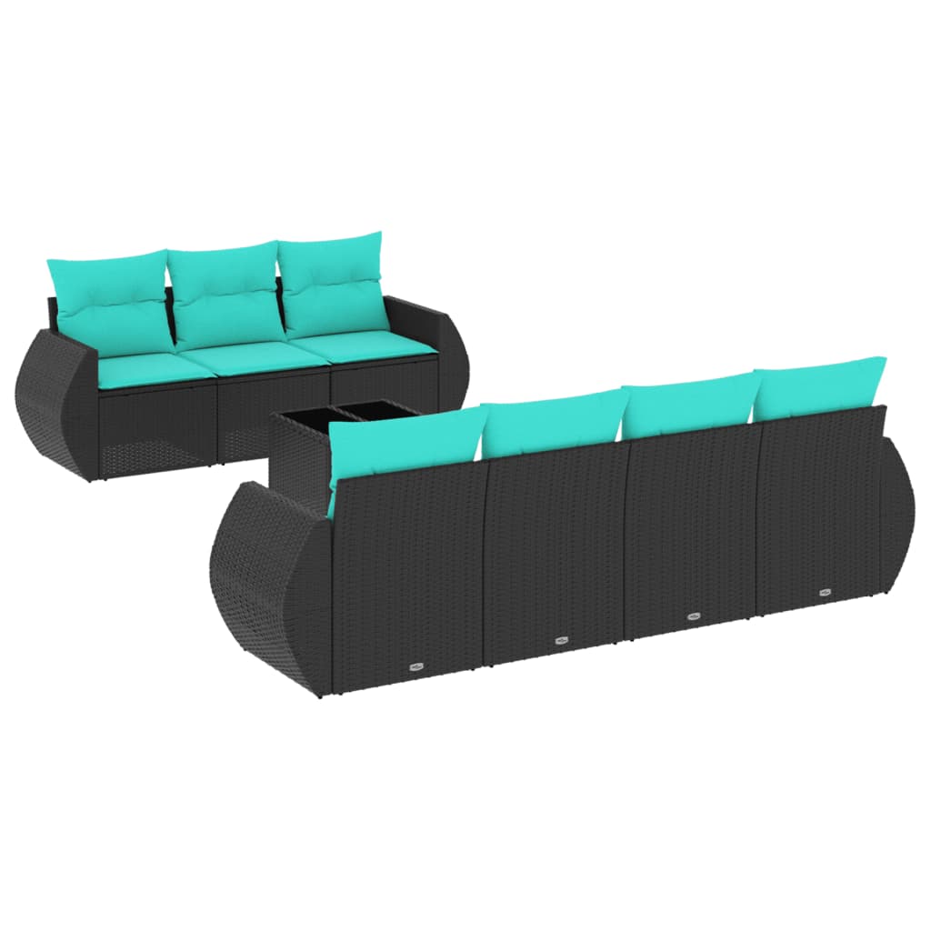 Set Divani da Giardino 8 pz con Cuscini Nero in Polyrattan | homemem39