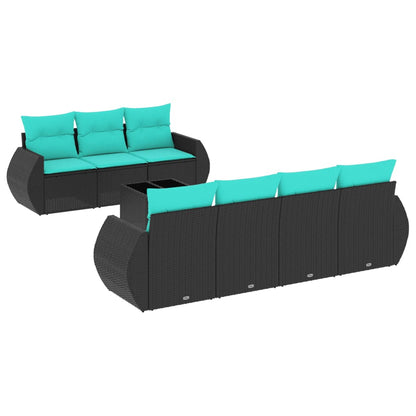 Set Divani da Giardino 8 pz con Cuscini Nero in Polyrattan | homemem39