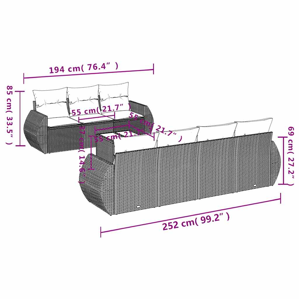 Set Divani da Giardino 8 pz con Cuscini Nero in Polyrattan | homemem39