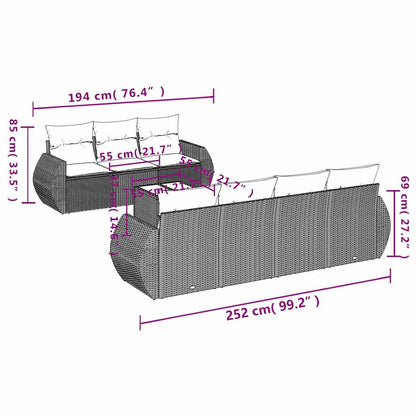 Set Divani da Giardino 8 pz con Cuscini Nero in Polyrattan | homemem39