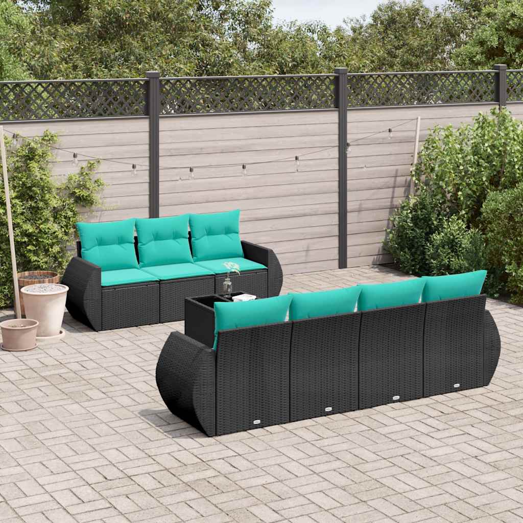 Set Divani da Giardino 8 pz con Cuscini Nero in Polyrattan | homemem39