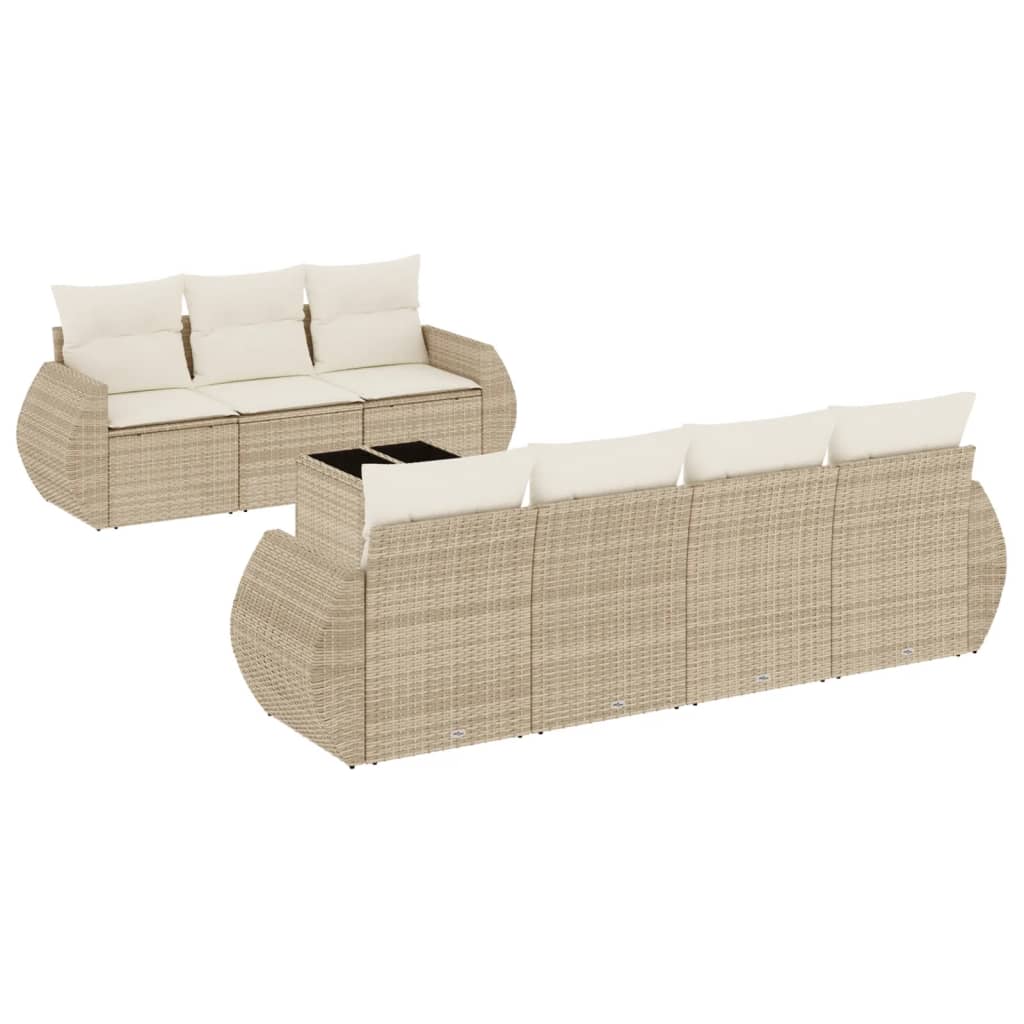 Set Divano da Giardino 8 pz con Cuscini Beige in Polyrattan - homemem39