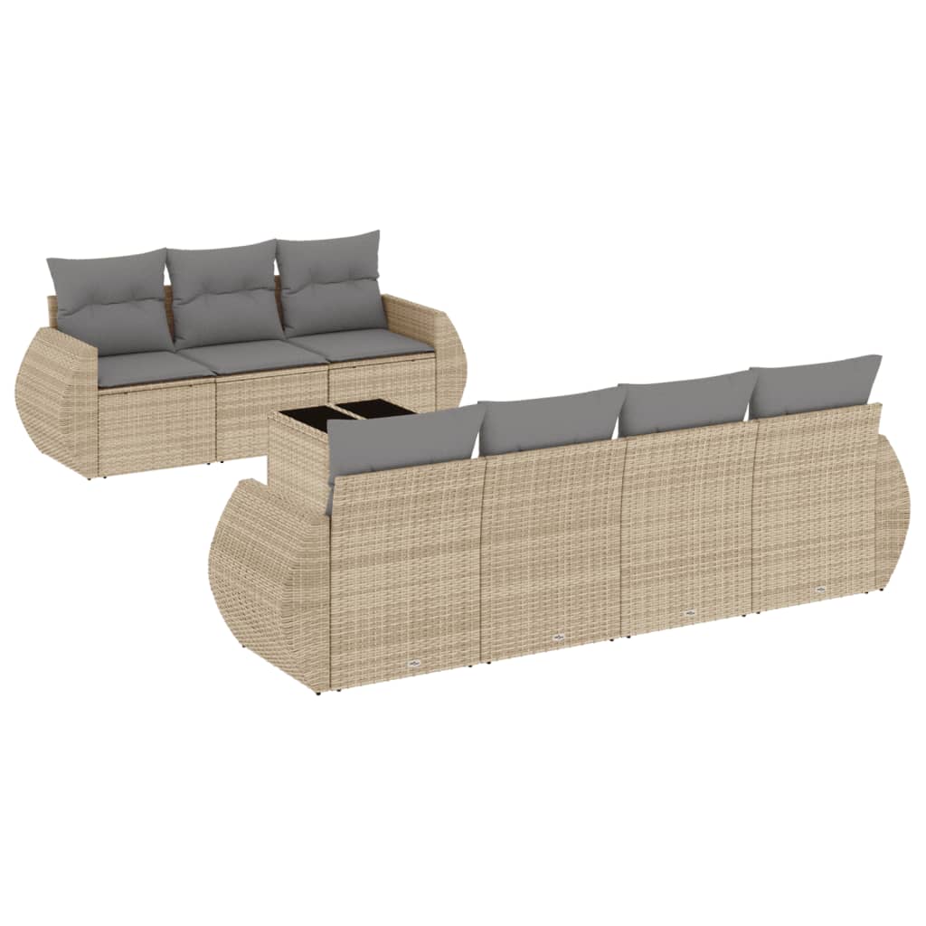 Set Divano da Giardino 8 pz con Cuscini Beige in Polyrattan - homemem39