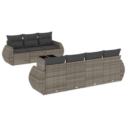 Set Divano da Giardino 8 pz con Cuscini Grigio in Polyrattan - homemem39